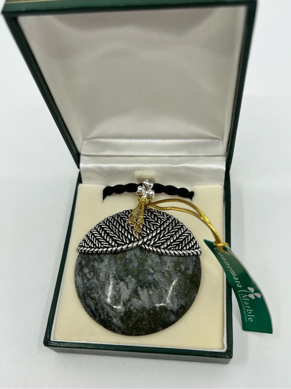 Connemara Marble Pendant Necklace on corded rope necklace 925 Sterling Silver
